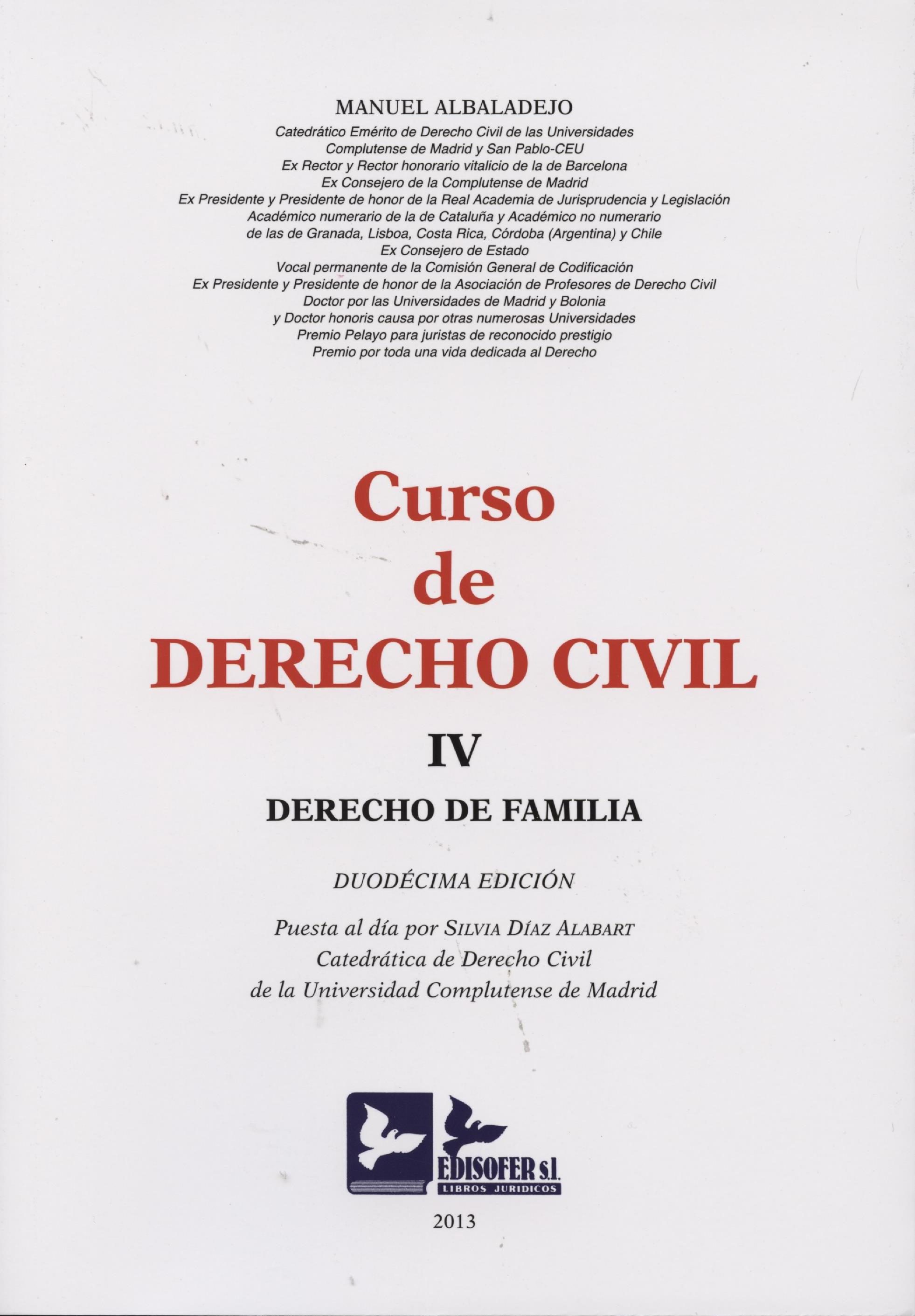 Curso De Derecho Civil Iv Derecho De Familia Ed Manuel