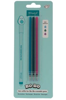 set de 3 recambios de tinta para boligrafos borrables bo-bo - azu l claro, verde y morado-8445641075192