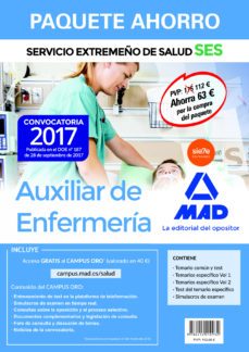 paquete ahorro auxiliar de enfermeria del servicio extremeño de salud.  (incluye temario comun y test; temarios-9788414210932
