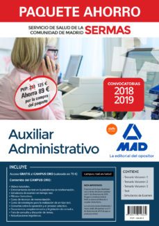 paquete ahorro auxiliar administrativo servicio de salud de la comunidad de madrid. ahorro de 89 ¤ (incluye temarios 1, 2 y 3;-9788414219362