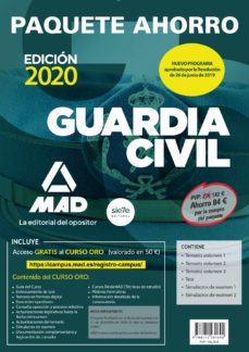 paquete ahorro basico guardia civil 2020. (incluye temarios 1, 2, y 3; test; simulacros de examen 1 y 2; y acceso a curso oro)     so a curso oro)-9788414231692