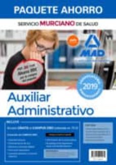 Portada de PAQUETE AHORRO AUXILIAR ADMINISTRATIVO DEL SERVICIO MURCIANO DE SALUD. INCLUYE TEMARIO PARTE GENERAL Y TEST; TEMARIO PARTE ESPECIFICA VOLUMENES 1 Y 2; TEST PARTE ESPECIFICA; SIMULACROS DE EXAMEN Y CAMPUS ORO